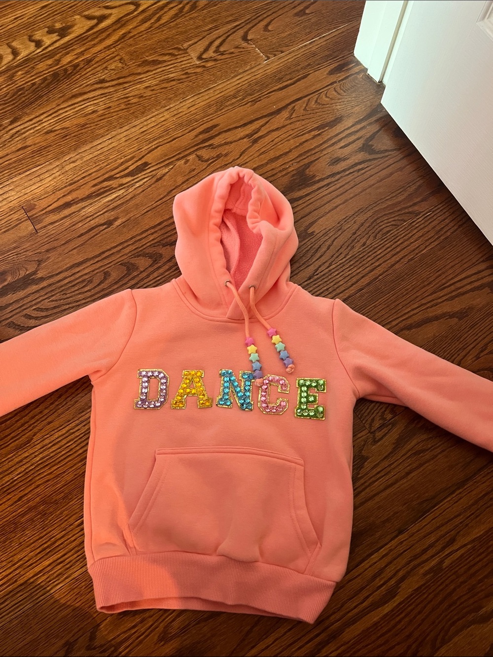 Lola + The Boys Coral Pink 'DANCE' Beaded Hoodie